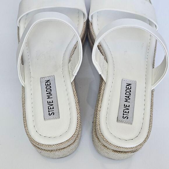 Steve Madden Women's Size 7 Merrcer Platform Slide Leather Sandal in White Beach - Picture 10 of 11